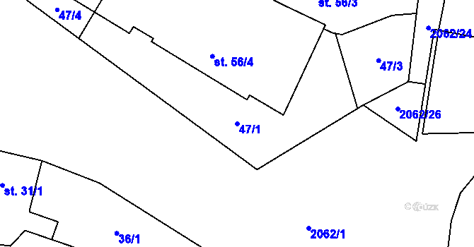 Parcela st. 47/1 v KÚ Hartvíkovice, Katastrální mapa