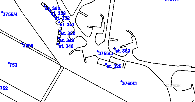 Parcela st. 3756/3 v KÚ Hartvíkovice, Katastrální mapa