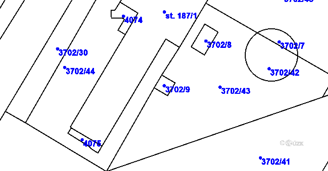 Parcela st. 3702/9 v KÚ Hartvíkovice, Katastrální mapa