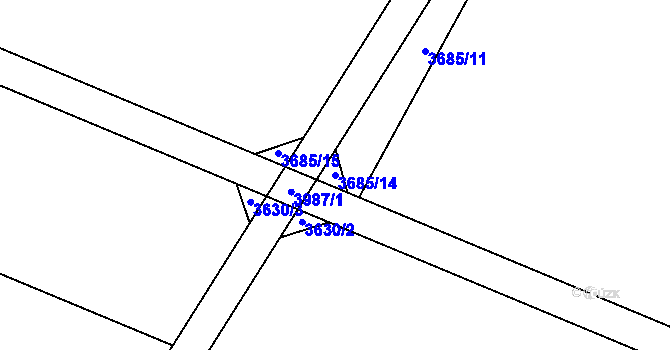 Parcela st. 3685/14 v KÚ Hartvíkovice, Katastrální mapa