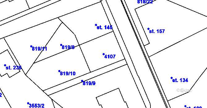 Parcela st. 4107 v KÚ Hartvíkovice, Katastrální mapa