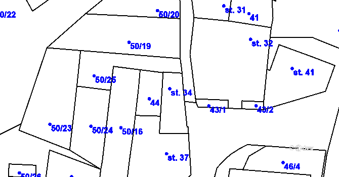 Parcela st. 34 v KÚ Třesov, Katastrální mapa