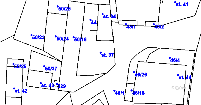 Parcela st. 37 v KÚ Třesov, Katastrální mapa