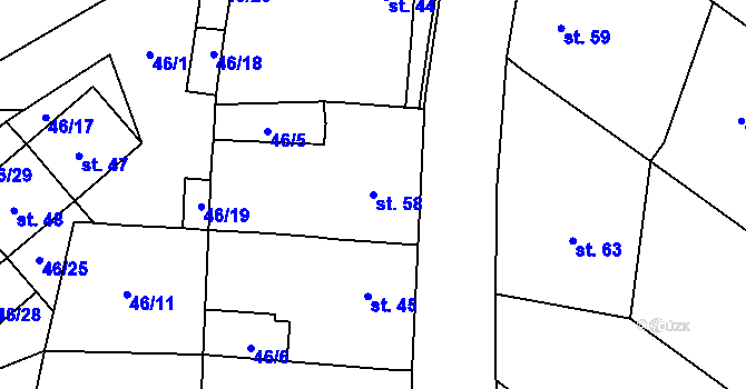 Parcela st. 58 v KÚ Třesov, Katastrální mapa