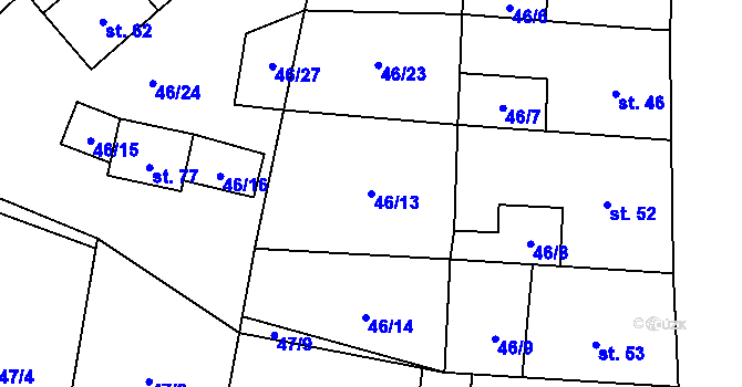 Parcela st. 46/13 v KÚ Třesov, Katastrální mapa