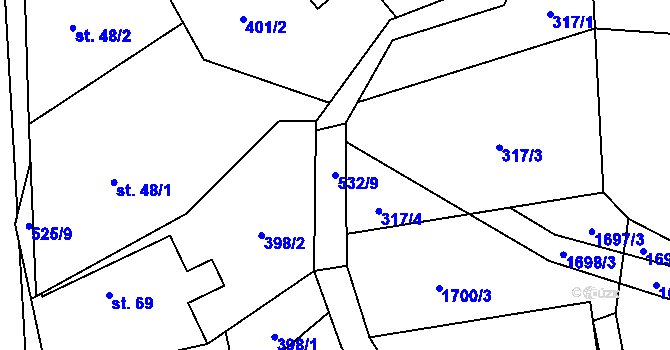Parcela st. 532/9 v KÚ Hasina, Katastrální mapa