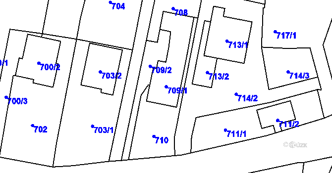 Parcela st. 709/1 v KÚ Hať, Katastrální mapa