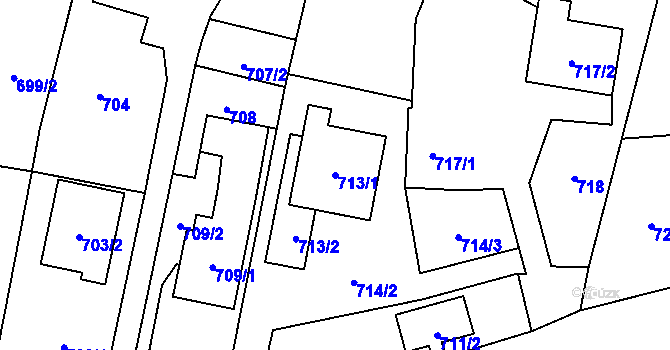 Parcela st. 713/1 v KÚ Hať, Katastrální mapa