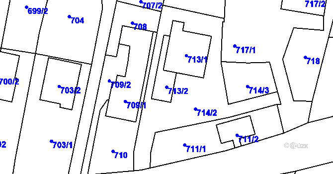 Parcela st. 713/2 v KÚ Hať, Katastrální mapa