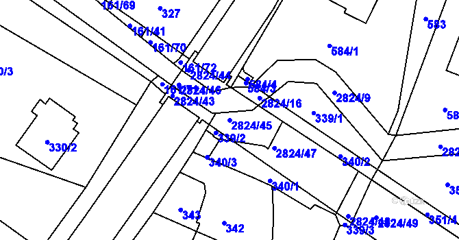 Parcela st. 2824/45 v KÚ Hať, Katastrální mapa