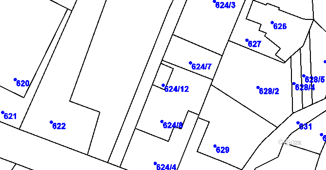 Parcela st. 624/12 v KÚ Hať, Katastrální mapa