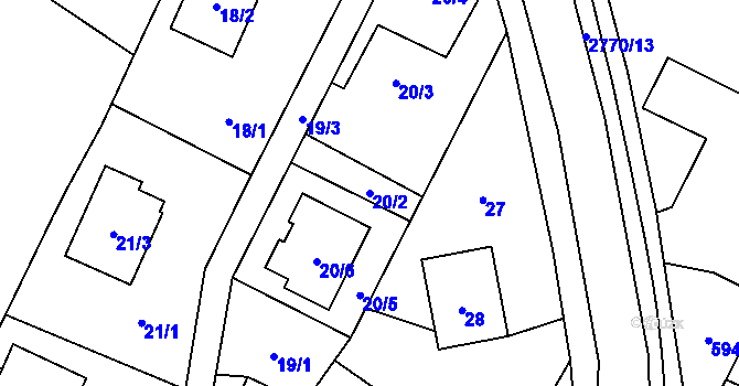 Parcela st. 20/2 v KÚ Hať, Katastrální mapa
