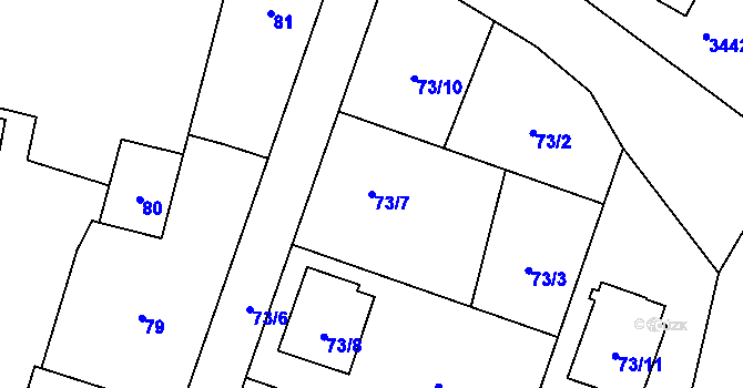 Parcela st. 73/7 v KÚ Hať, Katastrální mapa