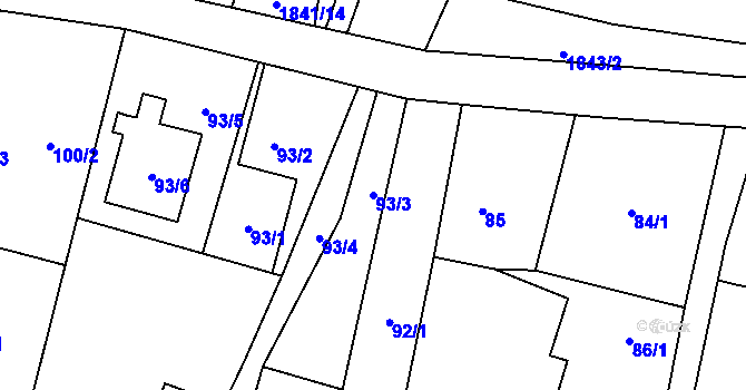 Parcela st. 93/3 v KÚ Hať, Katastrální mapa