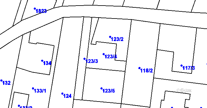 Parcela st. 123/4 v KÚ Hať, Katastrální mapa