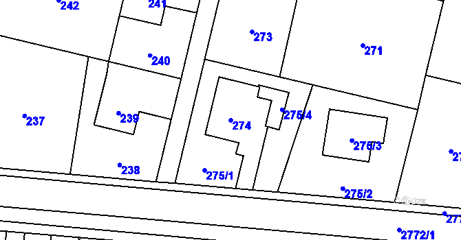 Parcela st. 274 v KÚ Hať, Katastrální mapa