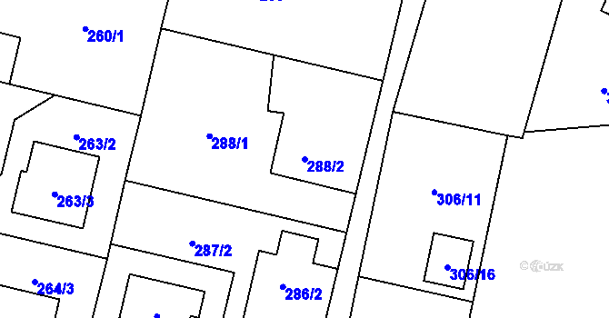 Parcela st. 288/2 v KÚ Hať, Katastrální mapa