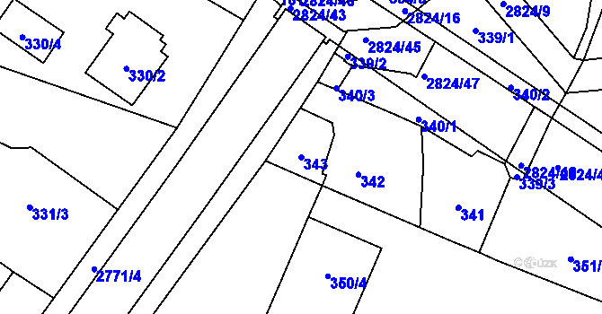 Parcela st. 343 v KÚ Hať, Katastrální mapa