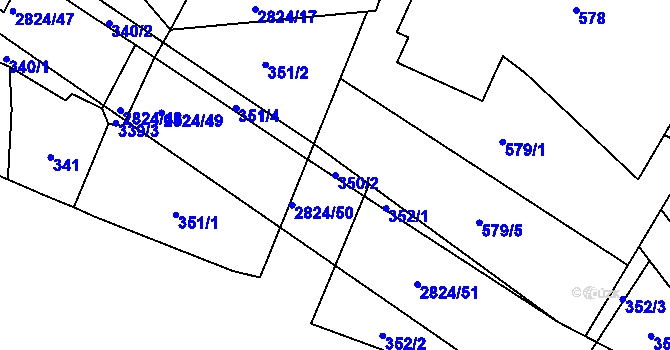 Parcela st. 350/2 v KÚ Hať, Katastrální mapa