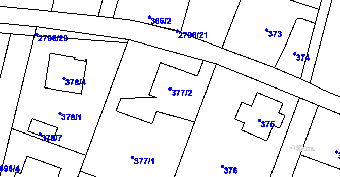 Parcela st. 377/2 v KÚ Hať, Katastrální mapa