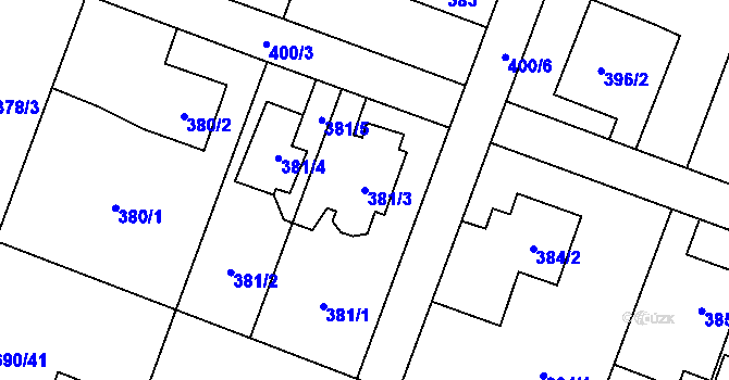 Parcela st. 381/3 v KÚ Hať, Katastrální mapa