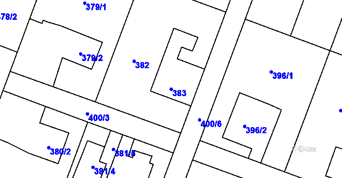Parcela st. 383 v KÚ Hať, Katastrální mapa