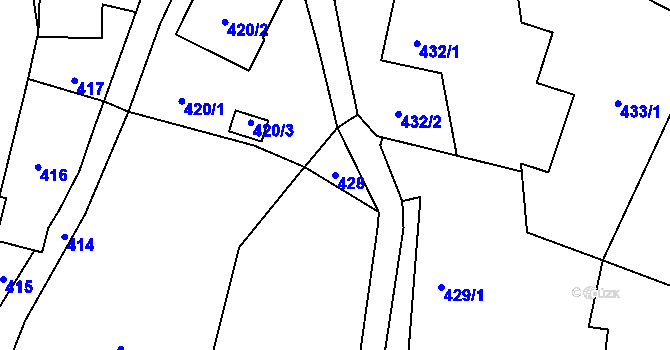 Parcela st. 428 v KÚ Hať, Katastrální mapa