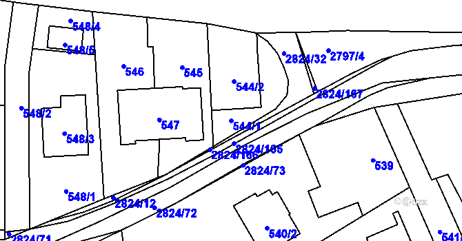 Parcela st. 544/1 v KÚ Hať, Katastrální mapa