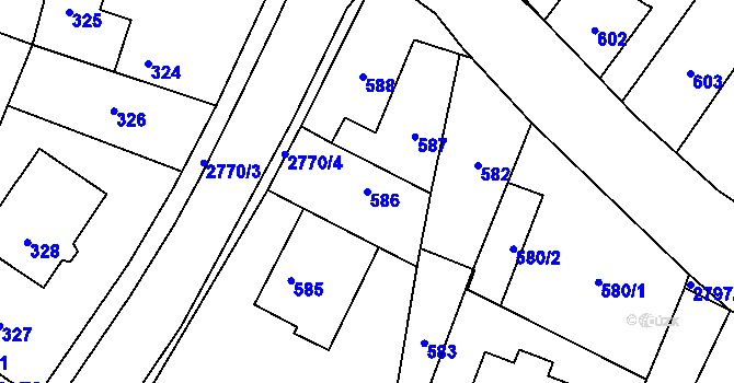 Parcela st. 586 v KÚ Hať, Katastrální mapa