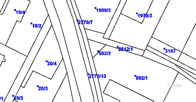 Parcela st. 592/2 v KÚ Hať, Katastrální mapa