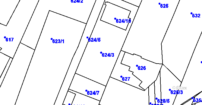 Parcela st. 624/3 v KÚ Hať, Katastrální mapa