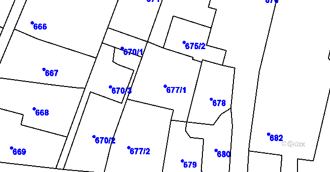 Parcela st. 677/1 v KÚ Hať, Katastrální mapa