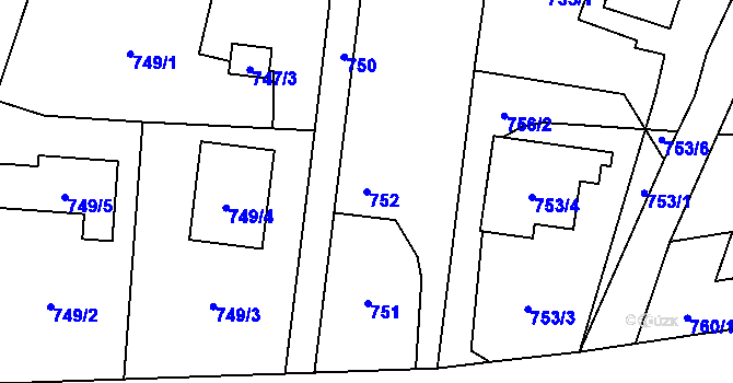 Parcela st. 752 v KÚ Hať, Katastrální mapa