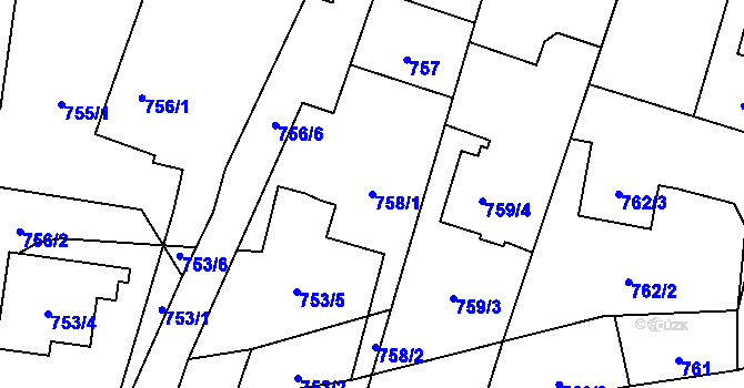 Parcela st. 758/1 v KÚ Hať, Katastrální mapa