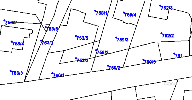 Parcela st. 758/2 v KÚ Hať, Katastrální mapa
