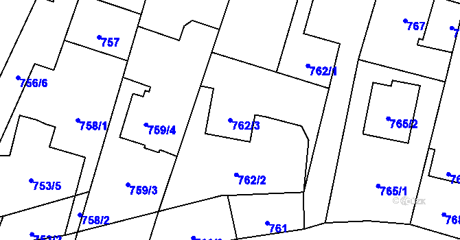 Parcela st. 762/3 v KÚ Hať, Katastrální mapa