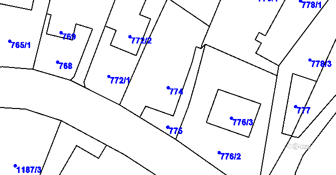 Parcela st. 774 v KÚ Hať, Katastrální mapa