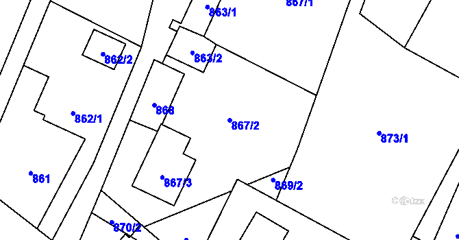 Parcela st. 867/2 v KÚ Hať, Katastrální mapa