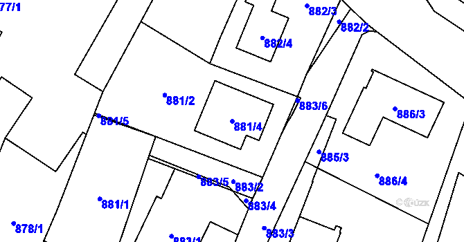 Parcela st. 881/4 v KÚ Hať, Katastrální mapa