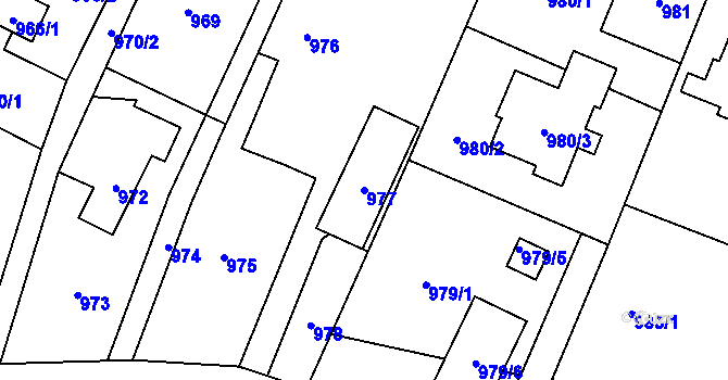 Parcela st. 977 v KÚ Hať, Katastrální mapa