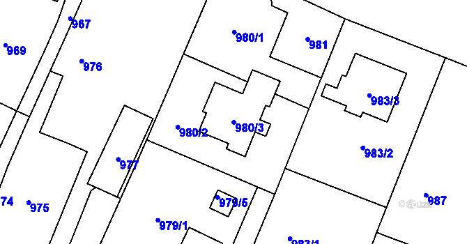 Parcela st. 980/3 v KÚ Hať, Katastrální mapa