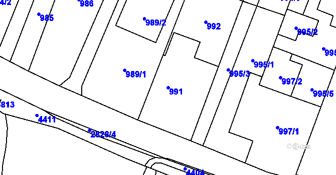 Parcela st. 991 v KÚ Hať, Katastrální mapa