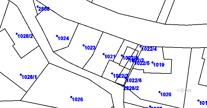 Parcela st. 1021 v KÚ Hať, Katastrální mapa