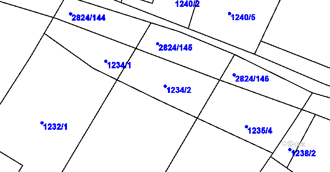 Parcela st. 1234/2 v KÚ Hať, Katastrální mapa
