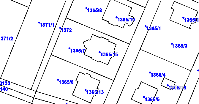Parcela st. 1365/15 v KÚ Hať, Katastrální mapa