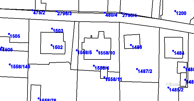 Parcela st. 1558/10 v KÚ Hať, Katastrální mapa