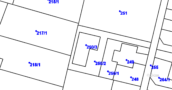 Parcela st. 250/3 v KÚ Hať, Katastrální mapa