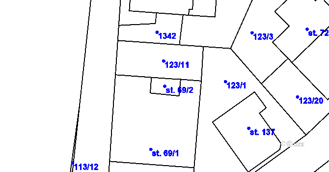 Parcela st. 69/2 v KÚ Hatín, Katastrální mapa