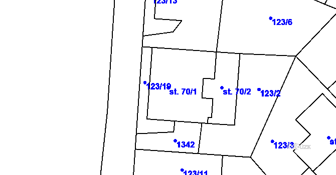 Parcela st. 70/1 v KÚ Hatín, Katastrální mapa