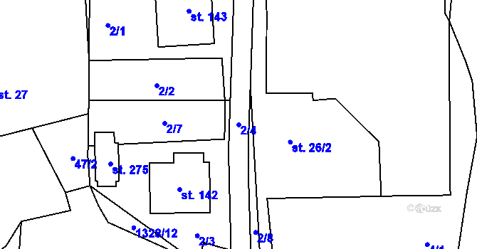 Parcela st. 2/4 v KÚ Hatín, Katastrální mapa